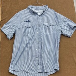 Aftco large Yamaha Light Blue Micro-Check Short Sleeve Button-Down Shirt
